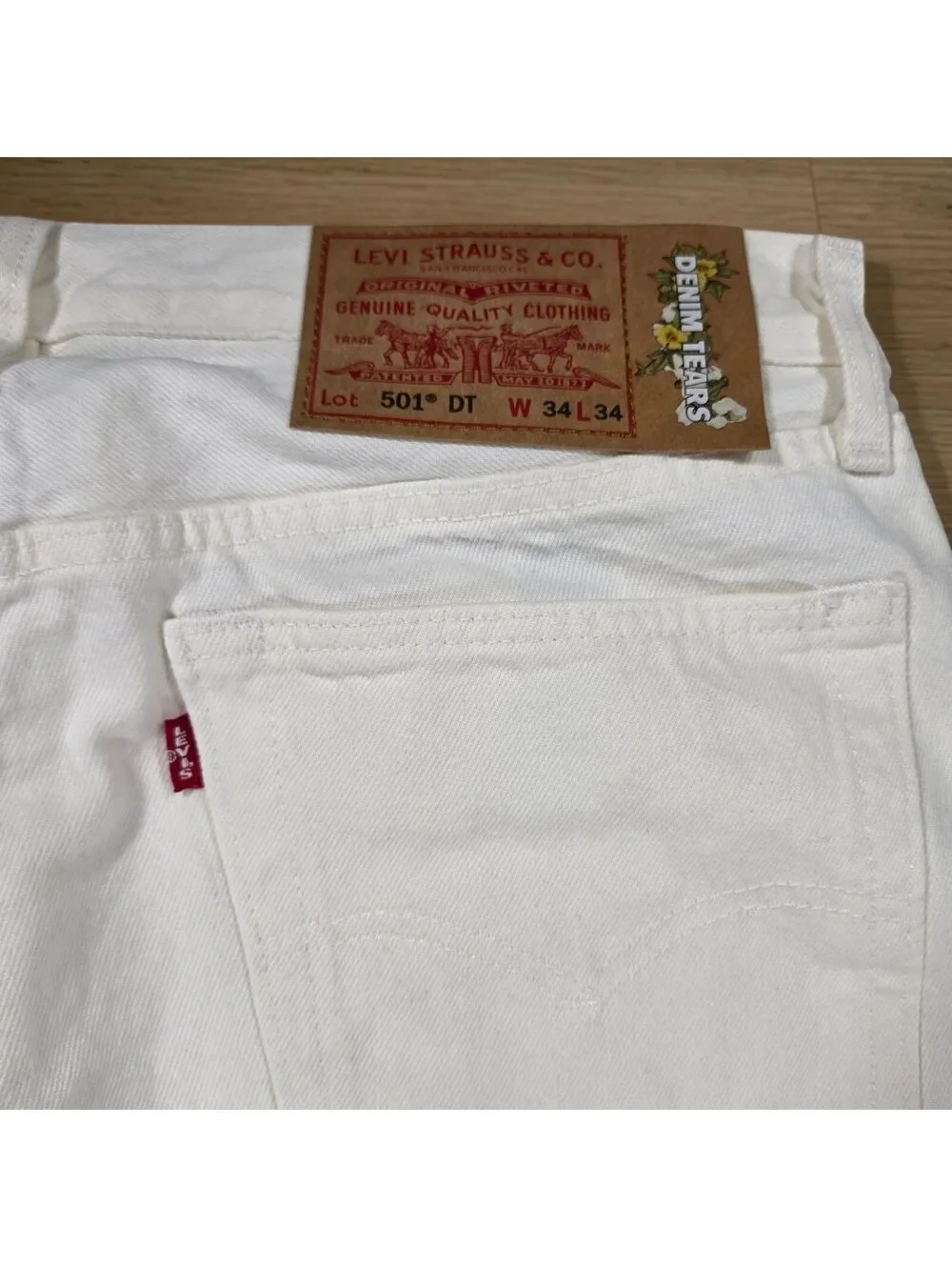 Levi's x Denim Tears 501 DT Jeans Men's 34x34 Ivory A1592-0004 NWOT Flaws